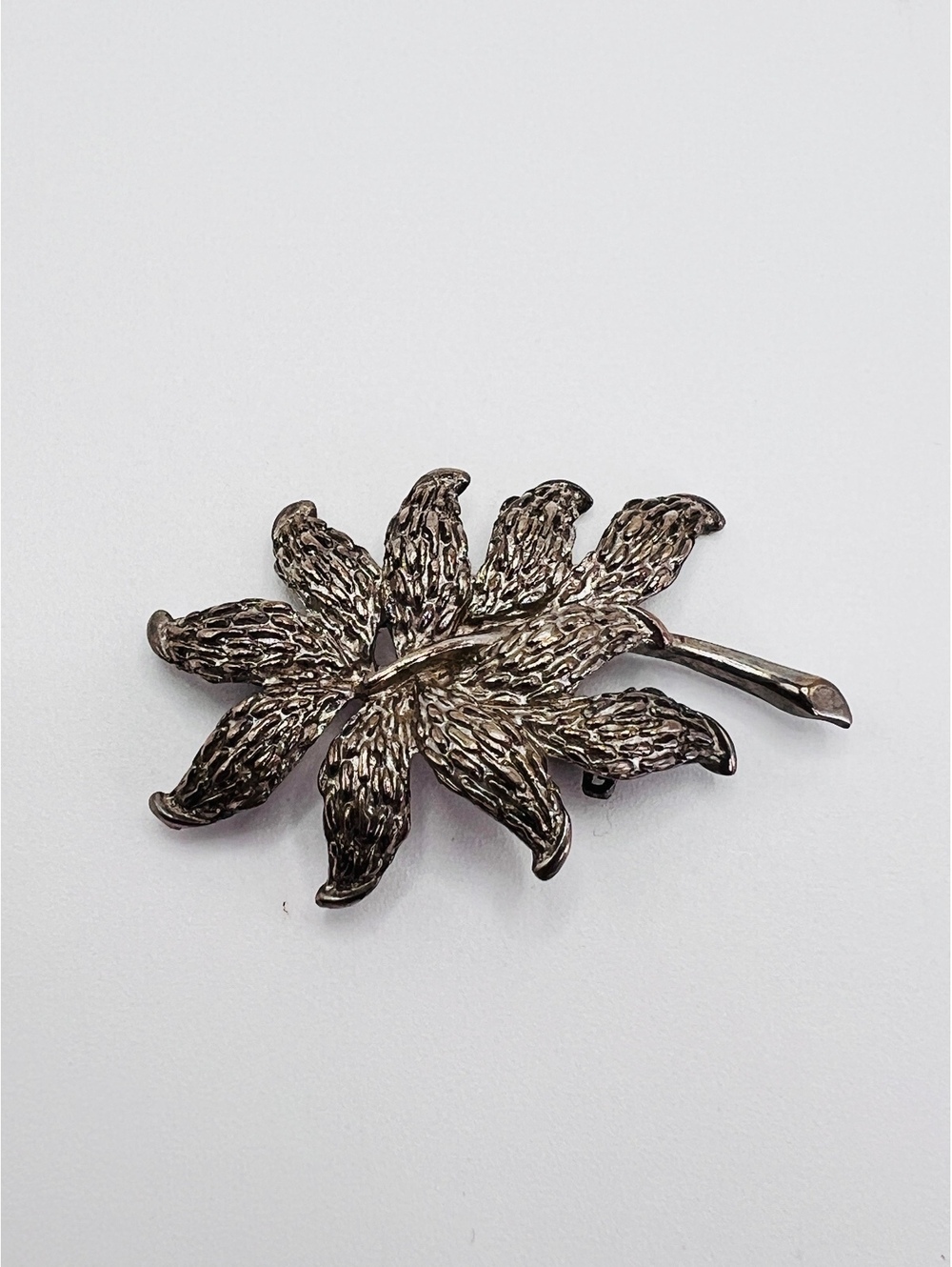 Vintage Mid Century Silver Tone Textured Flower Brooch Dimensional Floral Pin